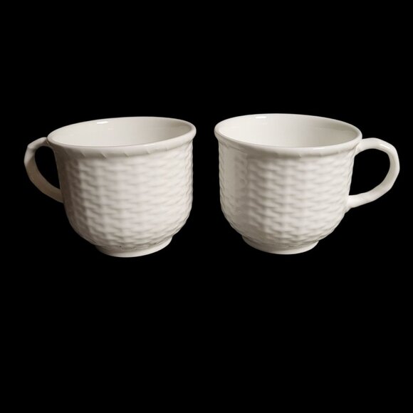 2 Wedgwood Nantucket Coffee/ Tea Cups White Basketweave Pattern - Picture 1 of 5